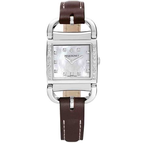 Pequignet E. Montre Pequignet Attellage Quartz - Cadran Nacre Blanc - Bracelet Marron Foncé - 5894509CD