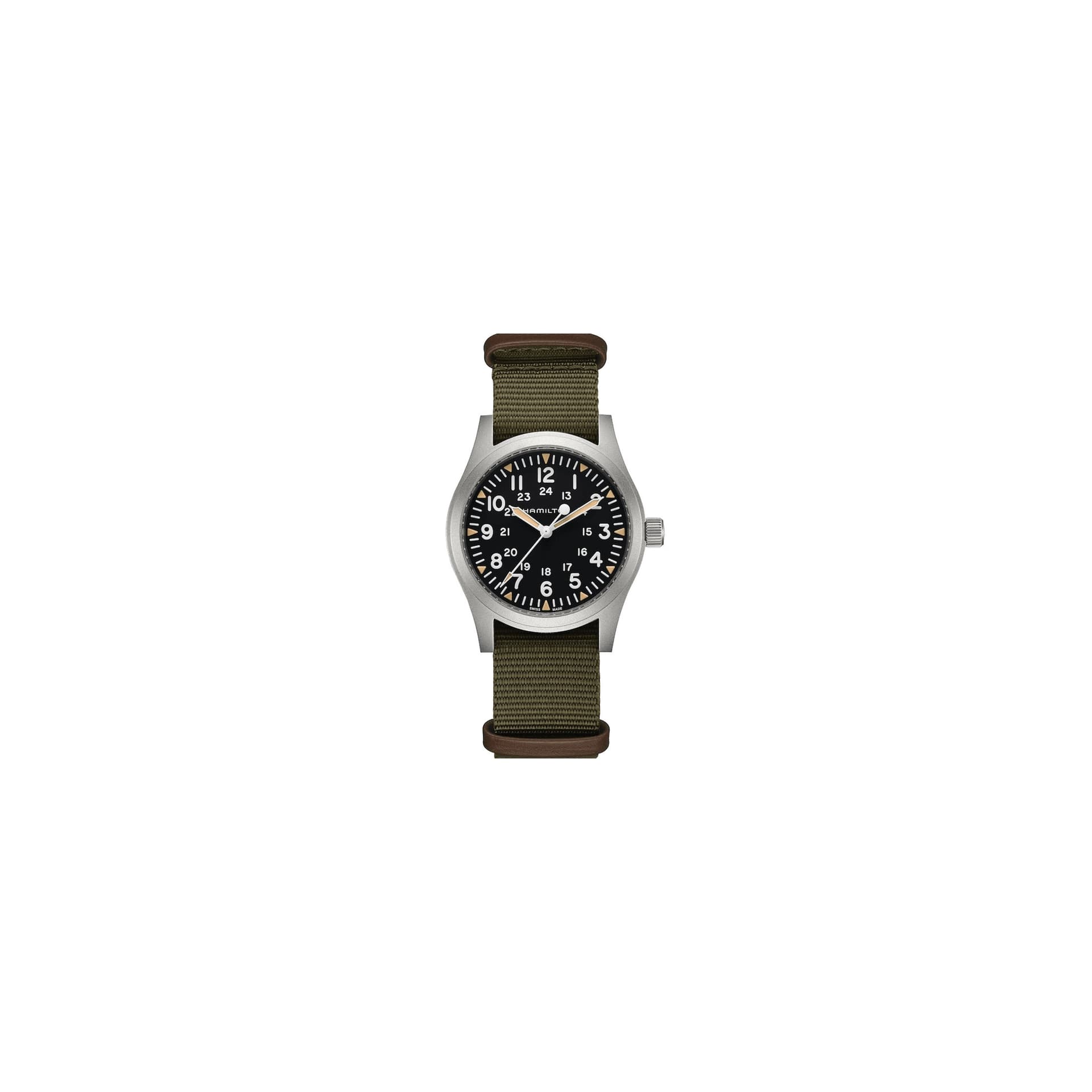 Hamilton Montre Hamilton Khaki Field mécanique à remontage manuel cadran noir bracelet textile vert 42 mm