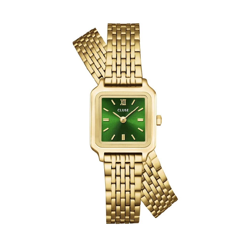 Cluse Gracieuse Mini Watch Double Steel, Forest Green, Gold Colour