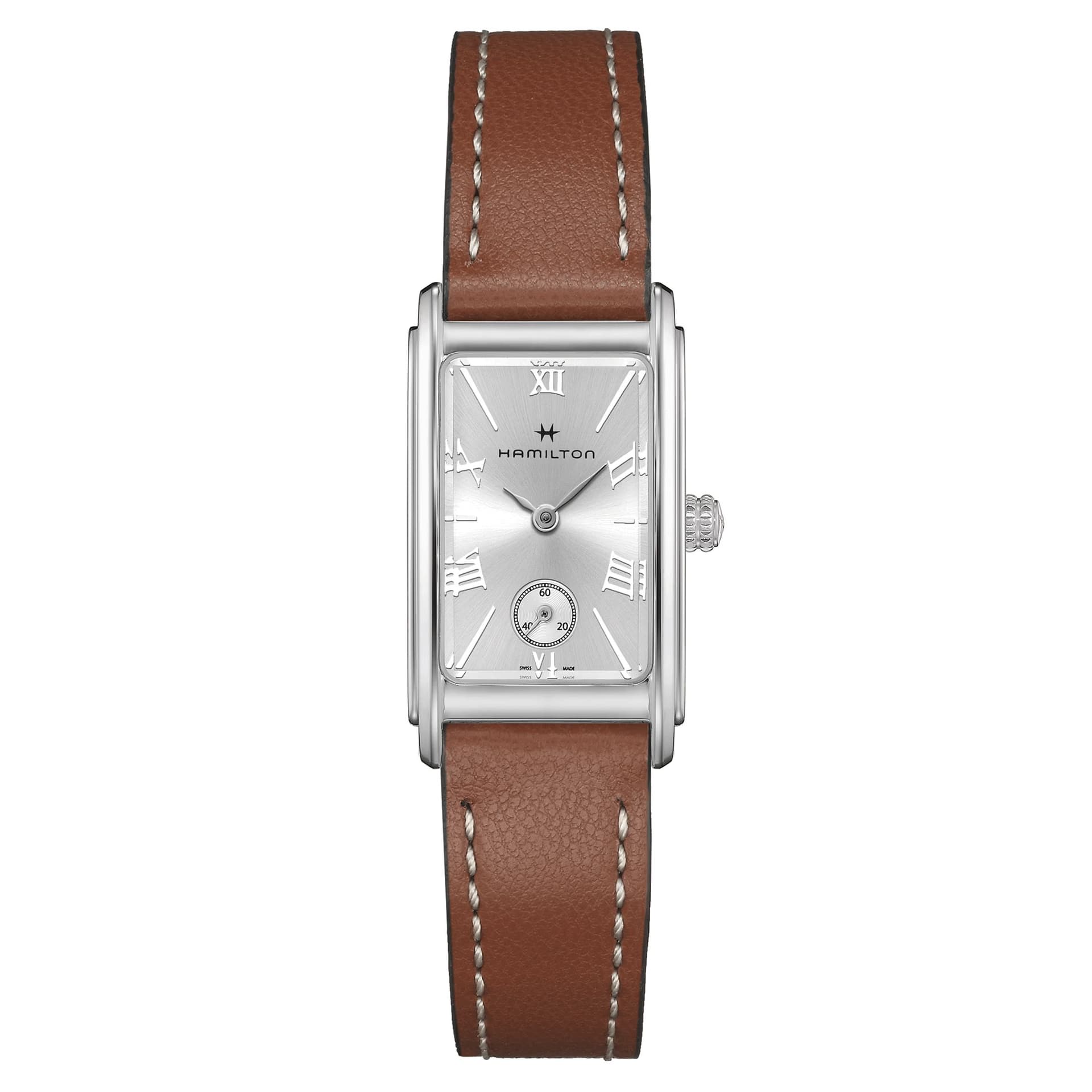 Hamilton Montre Hamilton American Classic Ardmore quartz cadran argenté bracelet cuir marron 18,7 x 27 mm