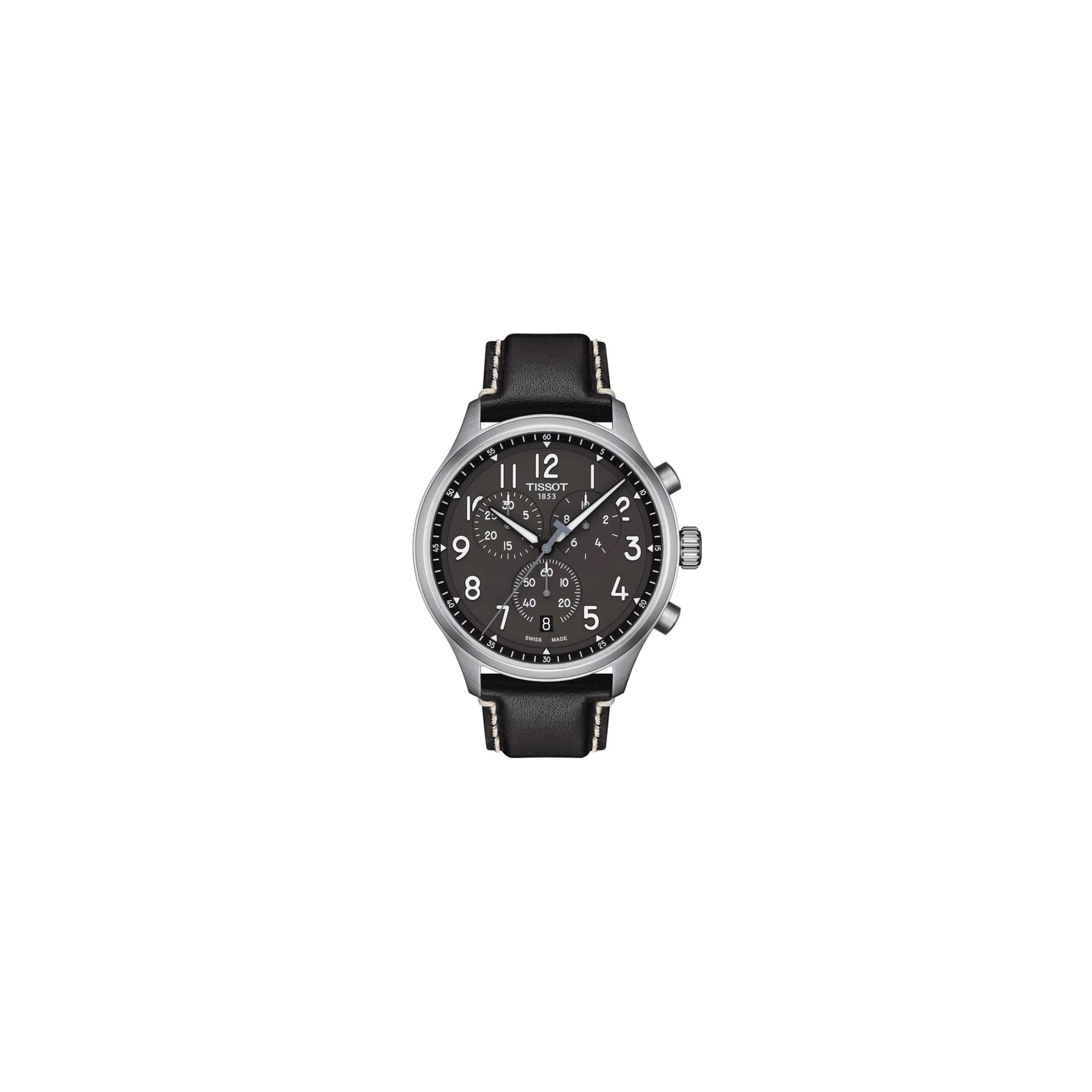 Tissot Montre Tissot Chrono XL quartz cadran anthracite bracelet cuir noir 45 mm