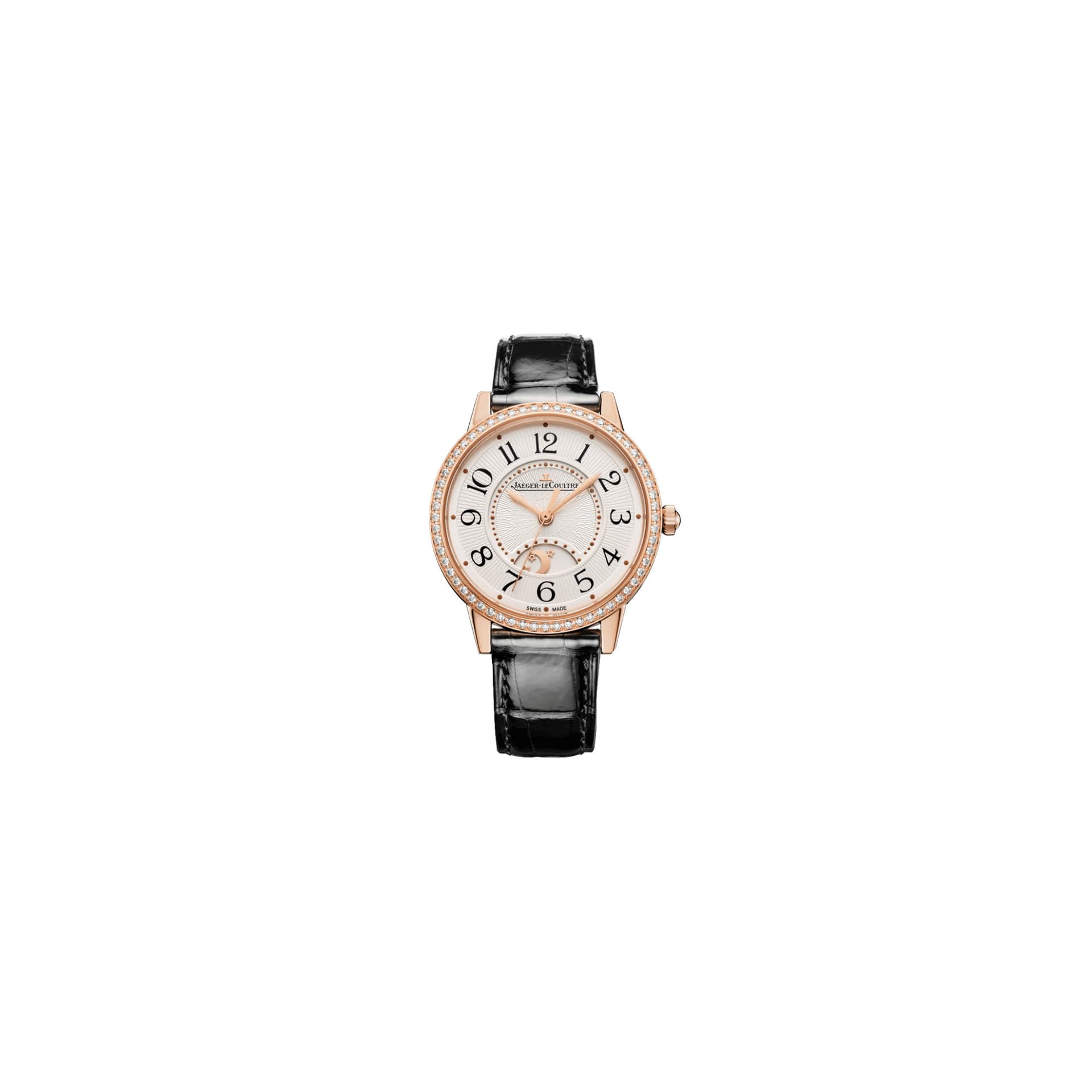 Jaeger-LeCoultre Montre Jaeger-LeCoultre Rendez-Vous Classic Night &amp; Day Or Rose automatique lunette sertie cadran beige bracelet cuir noir 34 mm