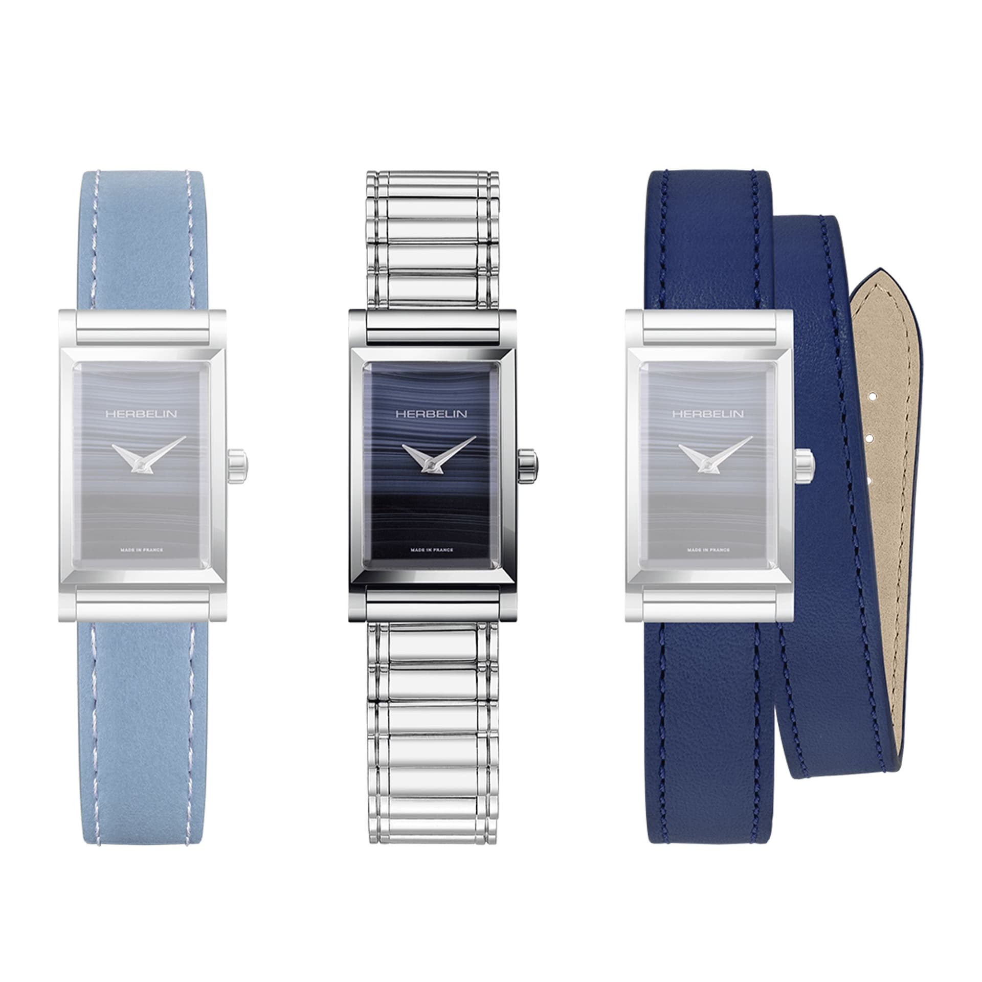 Michel Herbelin Montre Herbelin Coffret Antarès quartz cadran Agate Bleu bracelets cuir et acier 27 x 19 mm