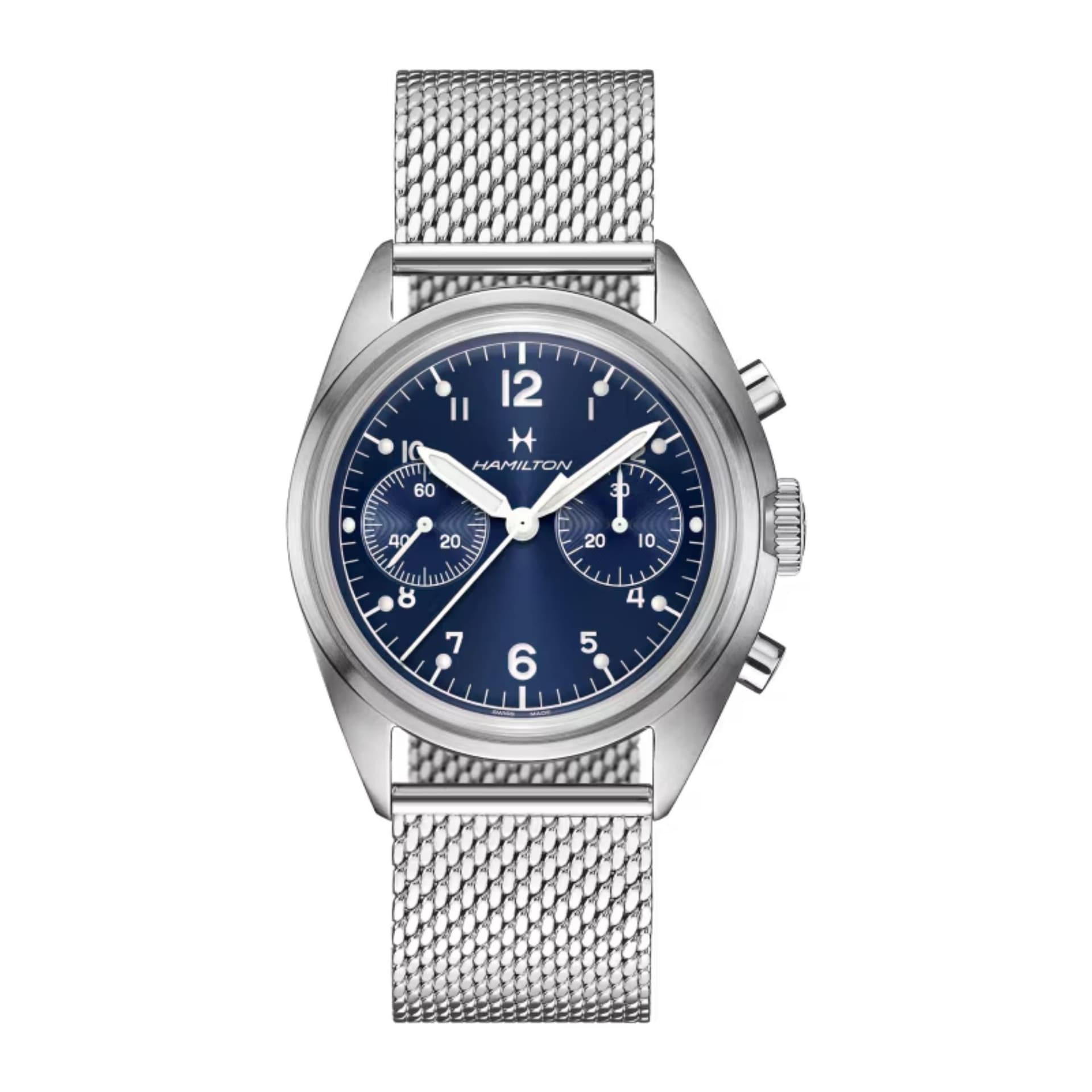 Hamilton Montre Hamilton Khaki Pilot Pioneer mécanique chrono cadran bleu bracelet acier 40 mm