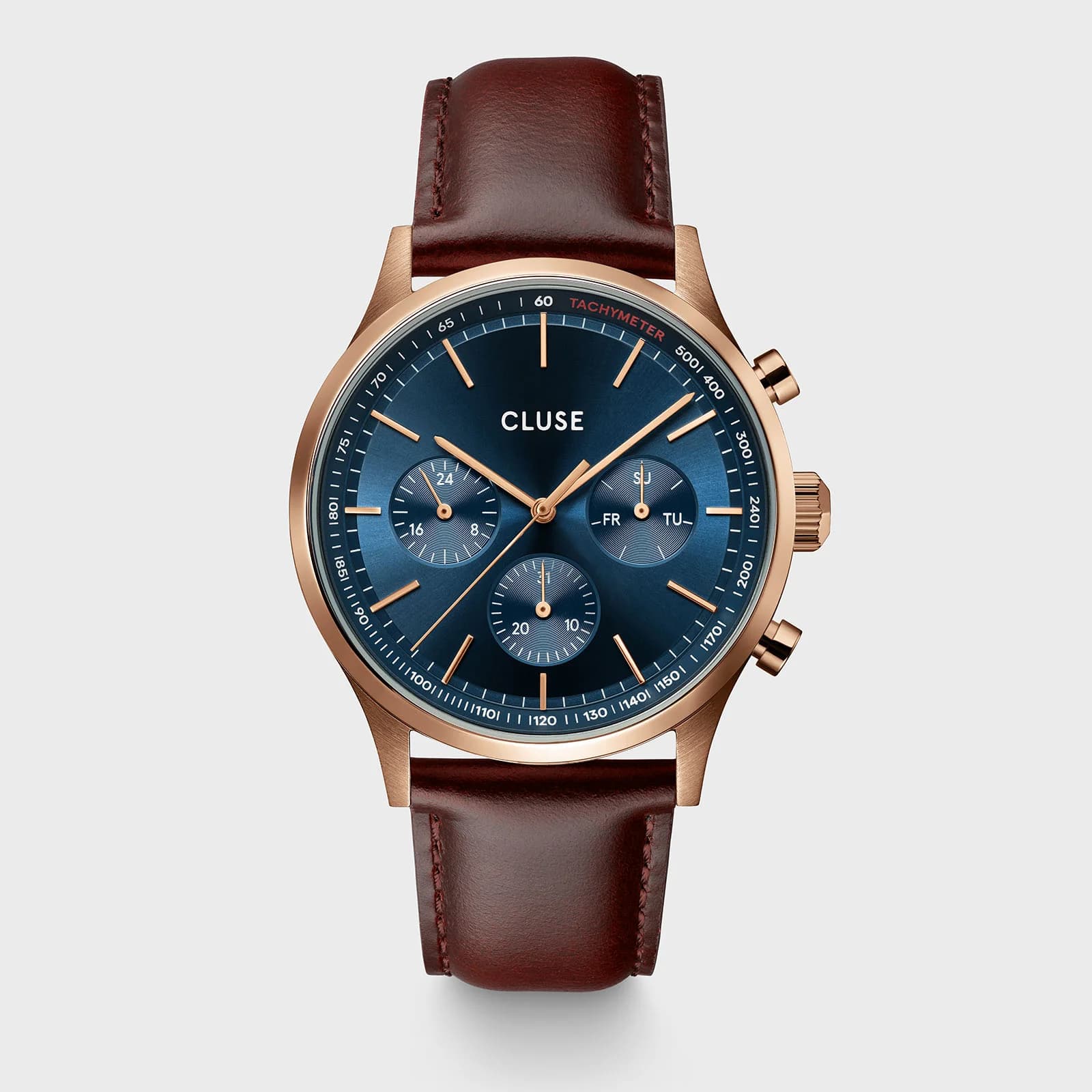 Cluse Anthéor Multifunction Watch Leather Blue, Rose Gold Colour