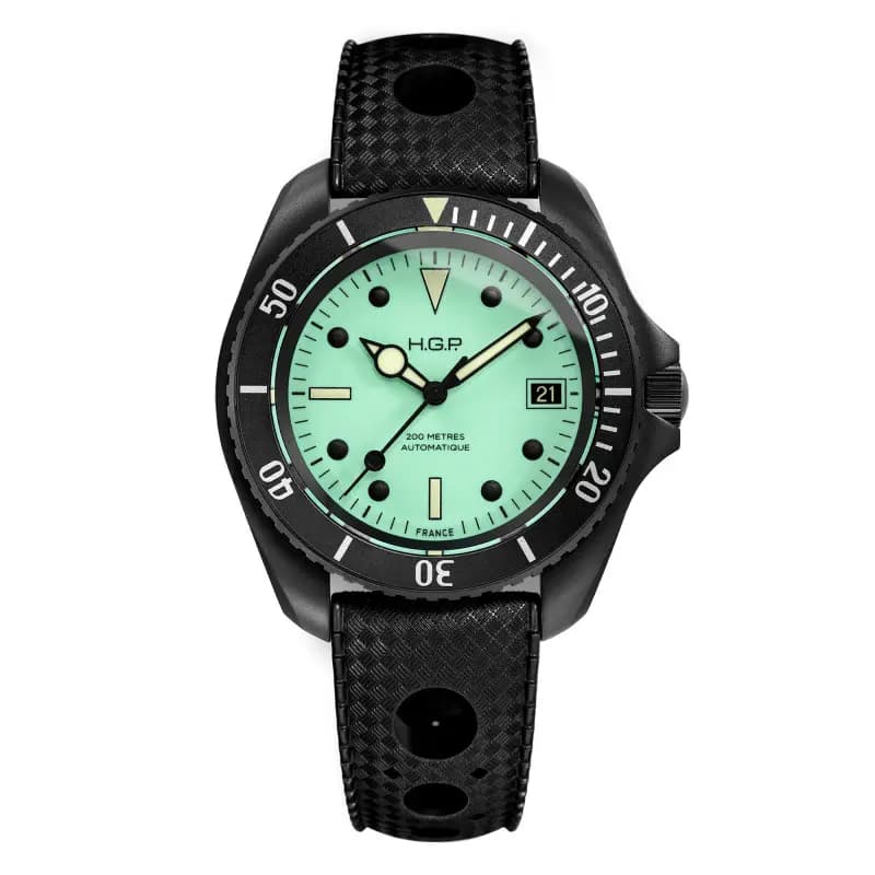 HGP Montre Automatique Night Diver 200M Full-Lume PVD noir