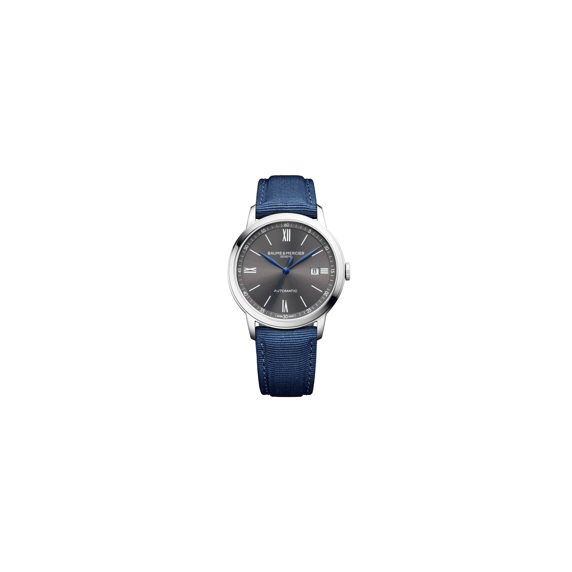Baume & Mercier Montre Baume et Mercier Classima automatique cadran gris bracelet tissu bleu 42 mm