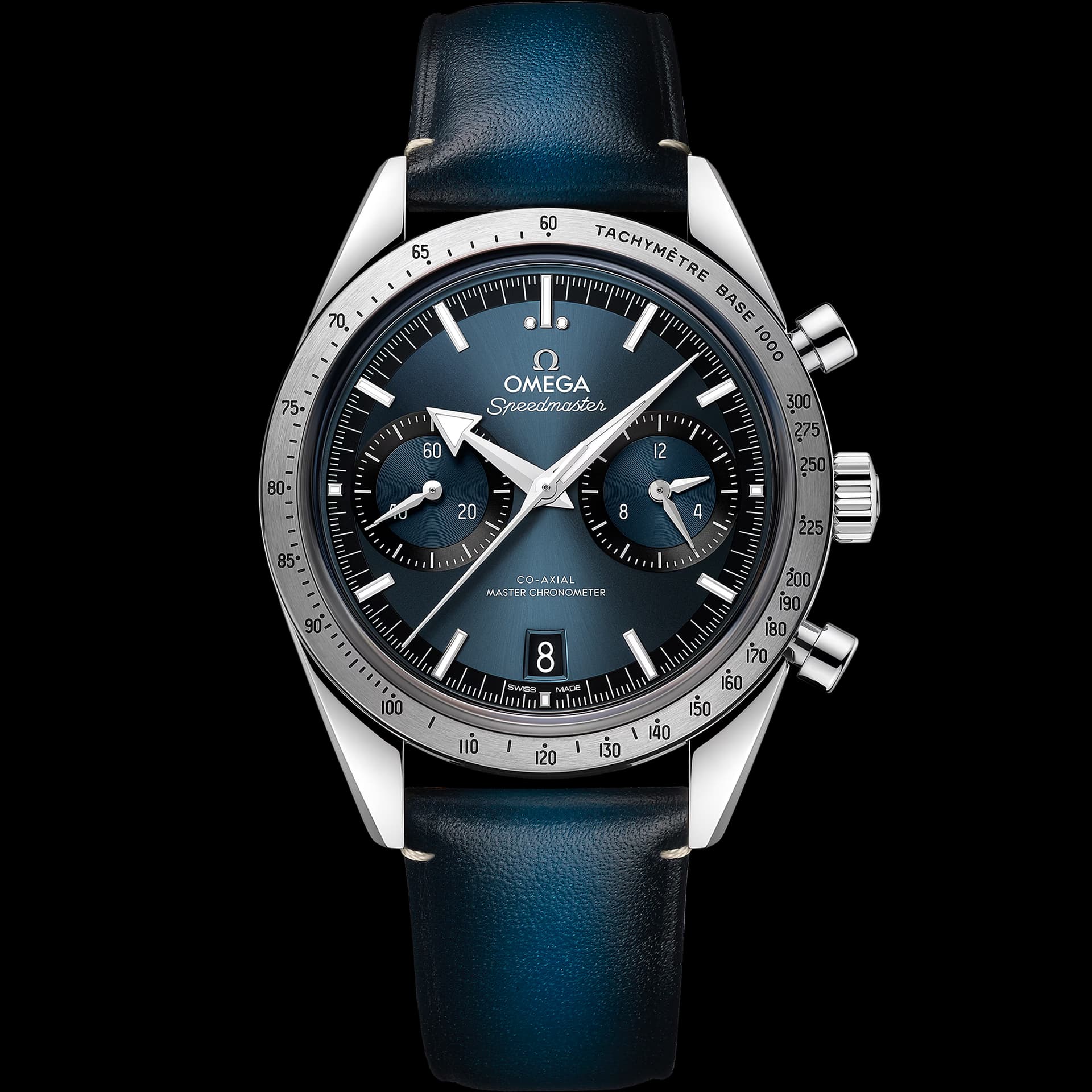 Omega Speedmaster 40,5 mm, acier sur bracelet en cuir