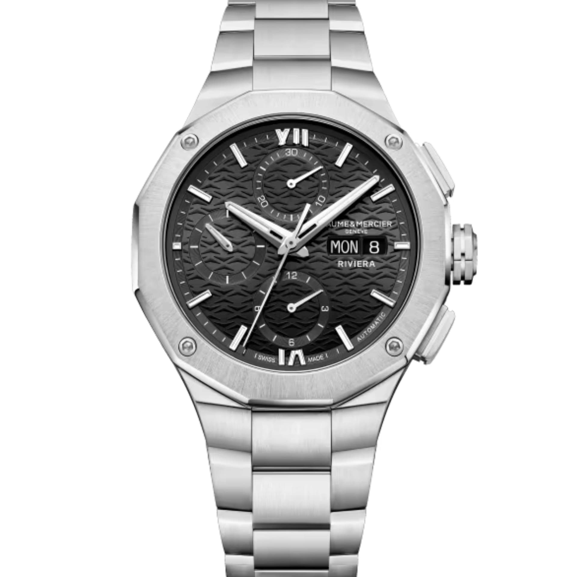 Baume & Mercier Montre Baume et Mercier Riviera Chronographe automatique cadran noir bracelet acier 41 mm