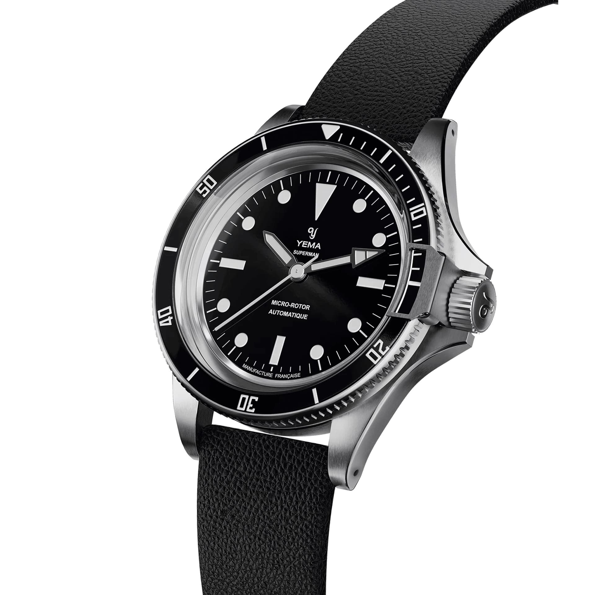 Yema Montre Yema Superman Slim CMM.20 automatique cadran noir bracelet cuir noir 39 mm