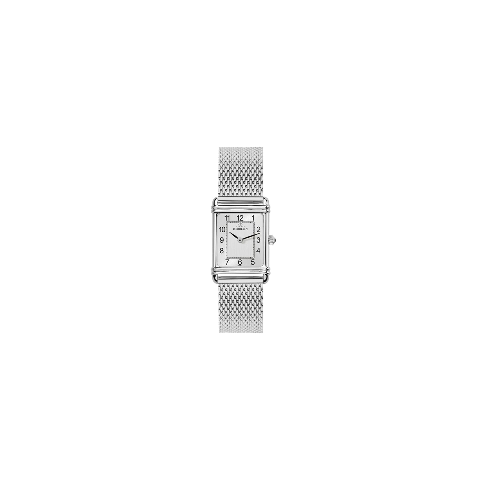 Michel Herbelin Montre Michel Herbelin Art Déco quartz cadran argenté bracelet acier maille milanaise