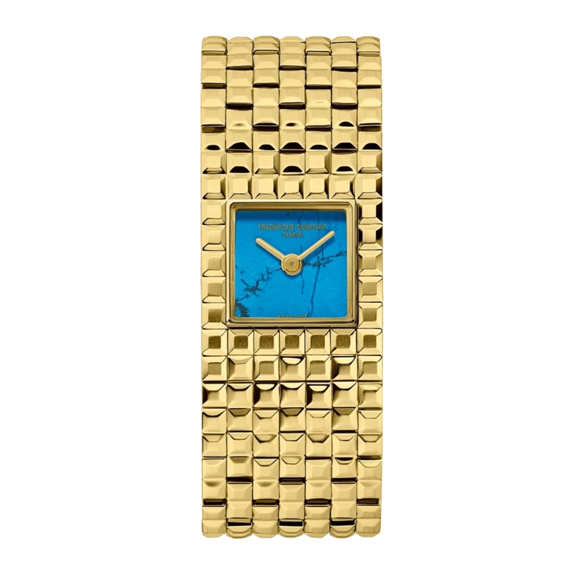 Frédérique Constant Montre Frédérique Constant Classics Manchette PVD Or Jaune quartz cadran turquoise bracelet acier 25.7 x 20 mm