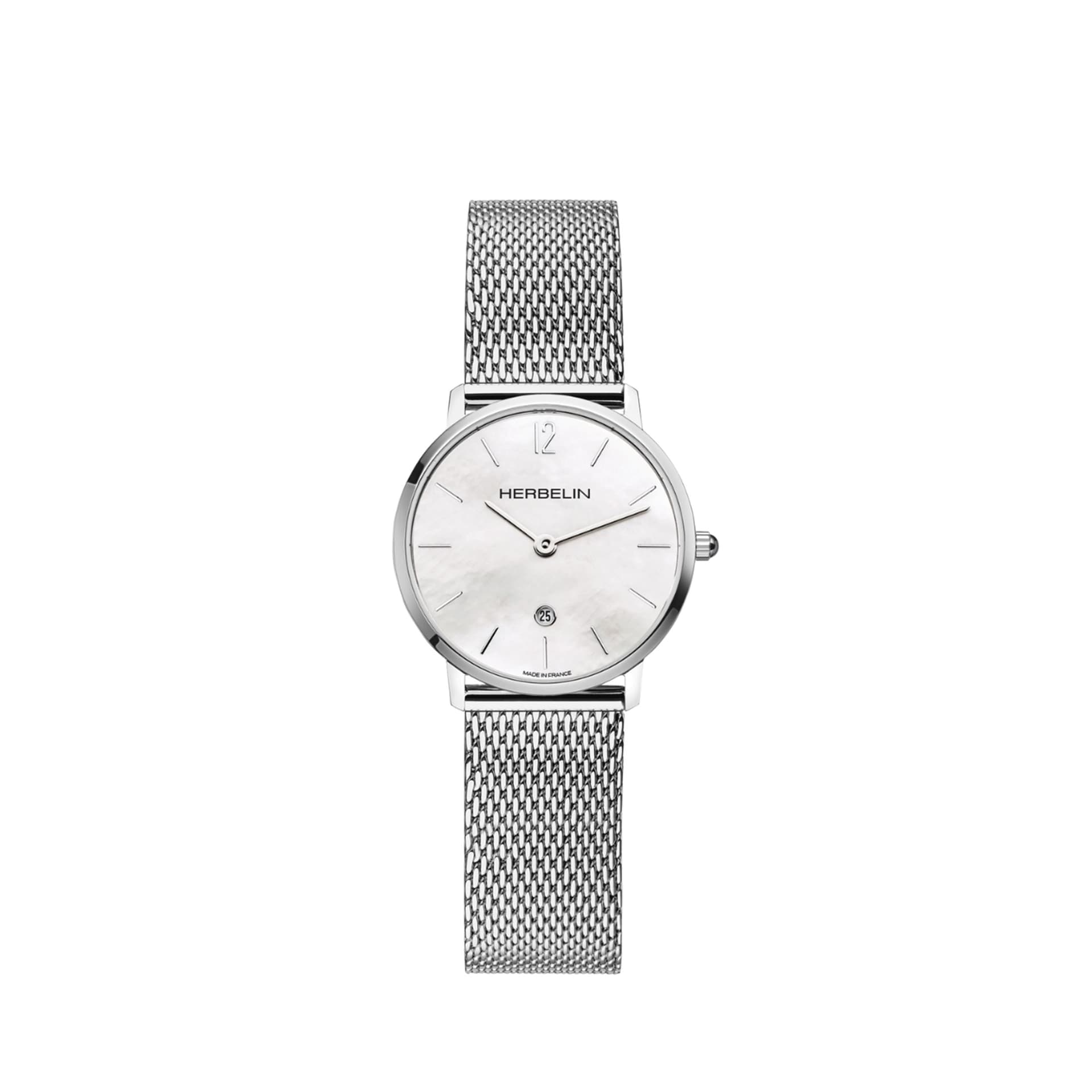 Michel Herbelin Montre Herbelin City quartz cadran nacre blanche bracelet acier maille milanaise 30,50 mm