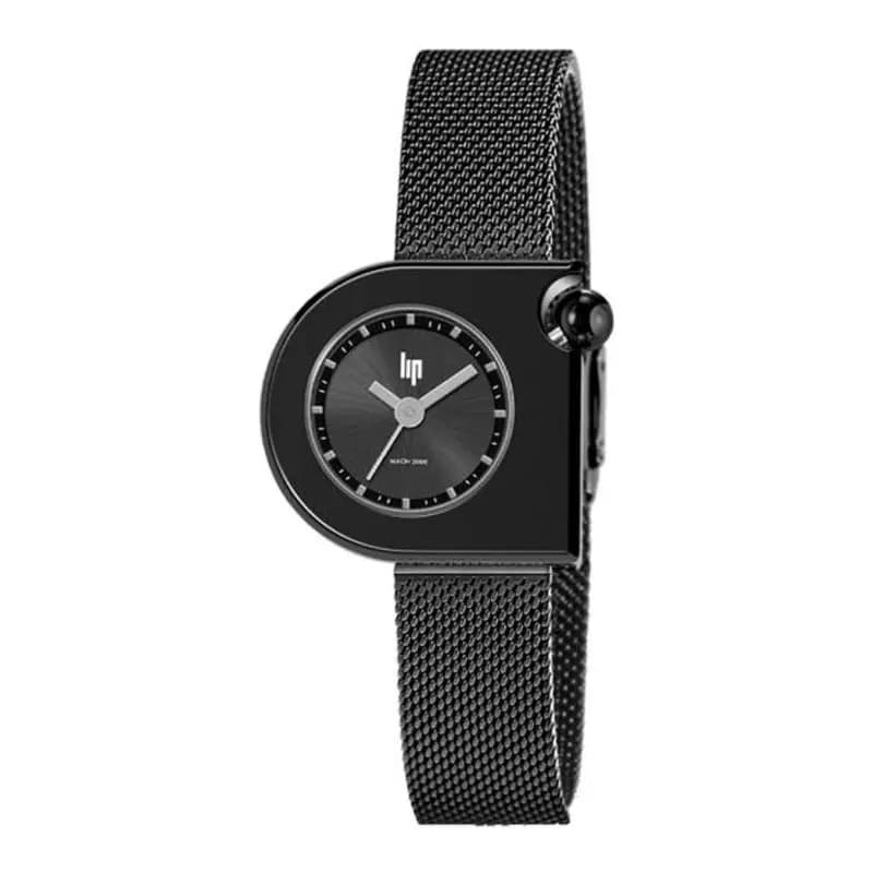 Lip Montre LIP Femme MACH 2000 Mini Moon Cadran Noir Bracelet Milanais