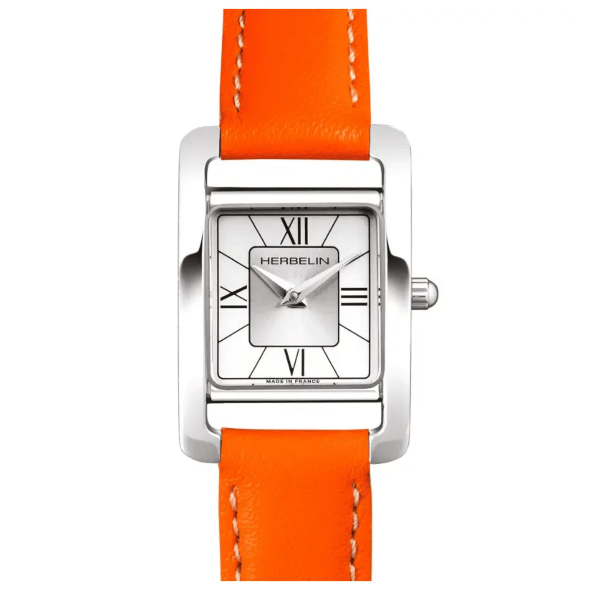Michel Herbelin Montre Michel Herbelin 5ème Avenue quartz cadran argenté bracelet cuir orange