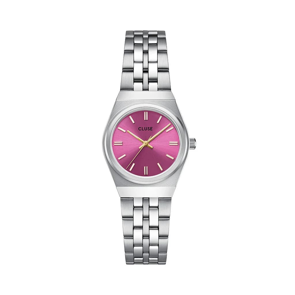 Cluse Retro 70s Mini Watch Steel, Fuchsia, Silver Colour