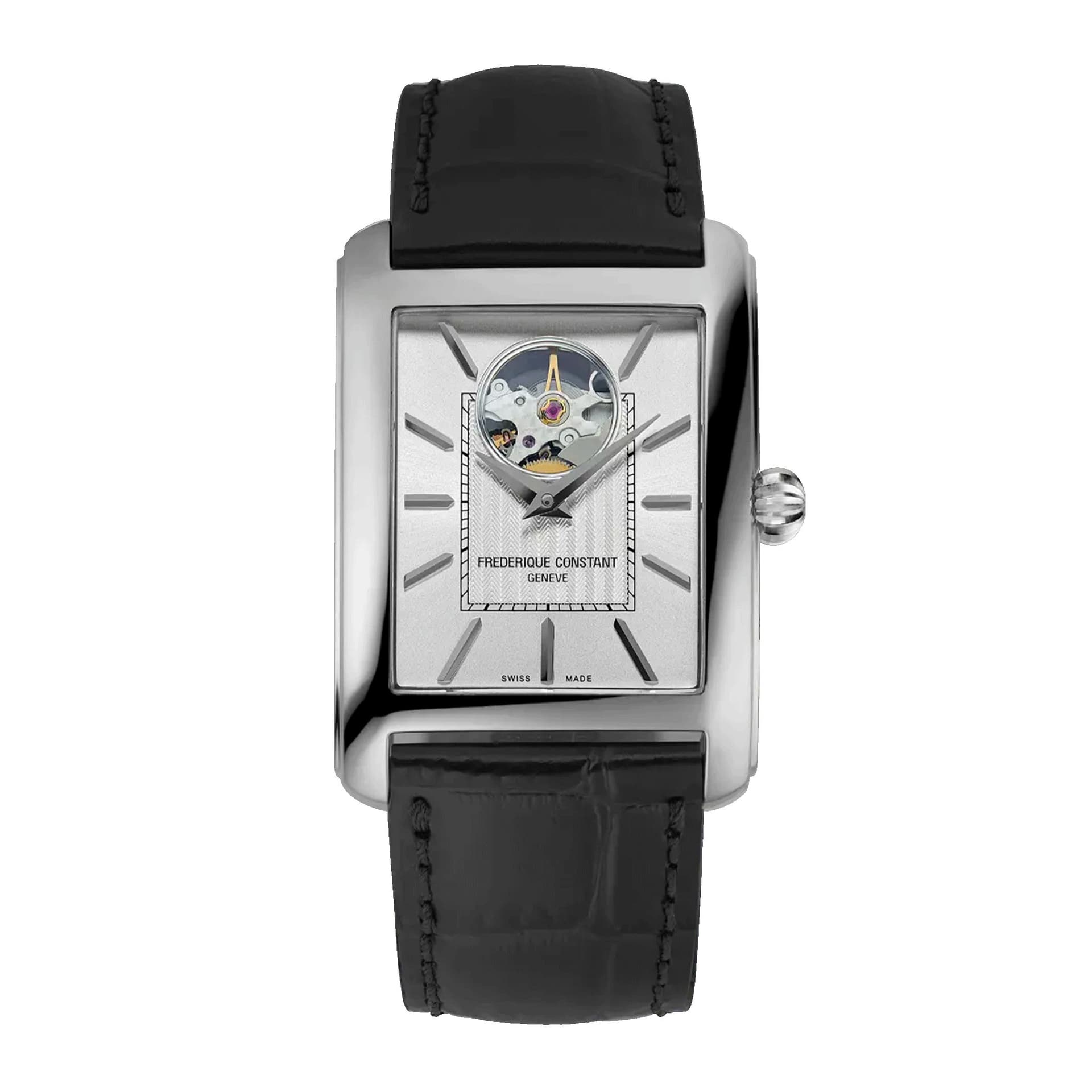 Frédérique Constant Montre Frédérique Constant Classics Carrée Heart Beat Automatic cadran argenté bracelet cuir 30 x 33 mm