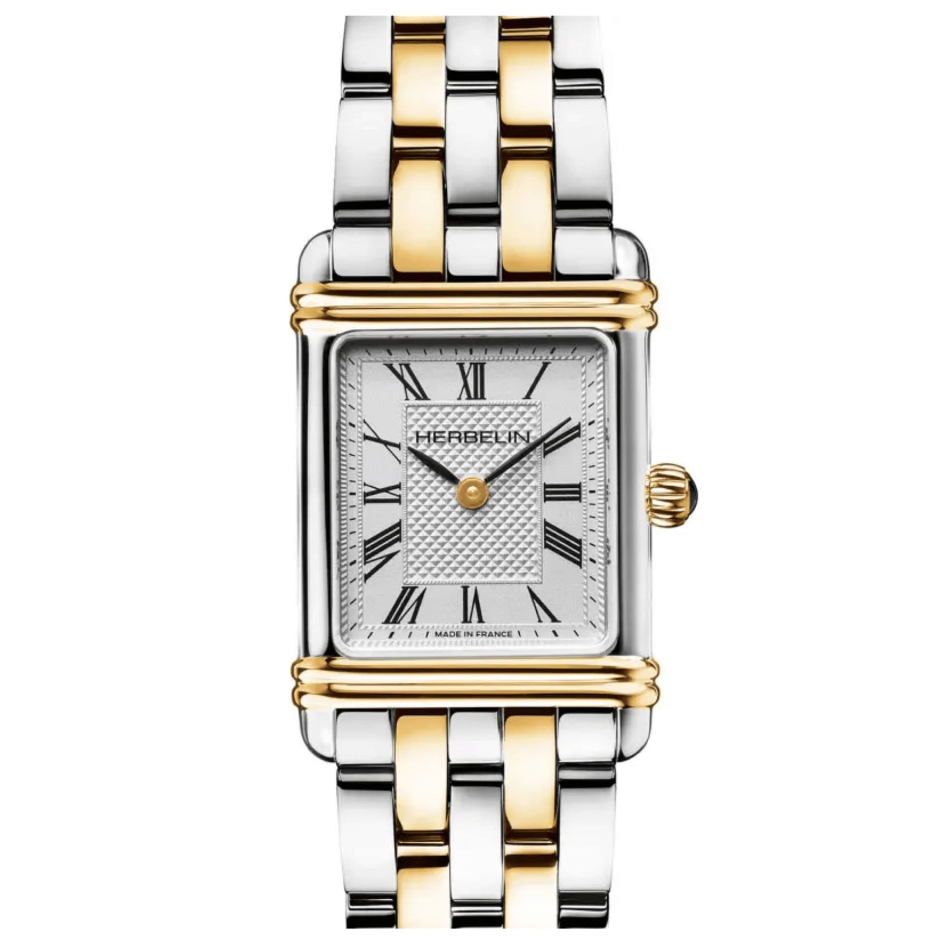 Michel Herbelin Montre Michel Herbelin Art Déco quartz cadran argent index chiffres romains bracelet acier et PVD Or jaune 20,30 x 24,40 mm
