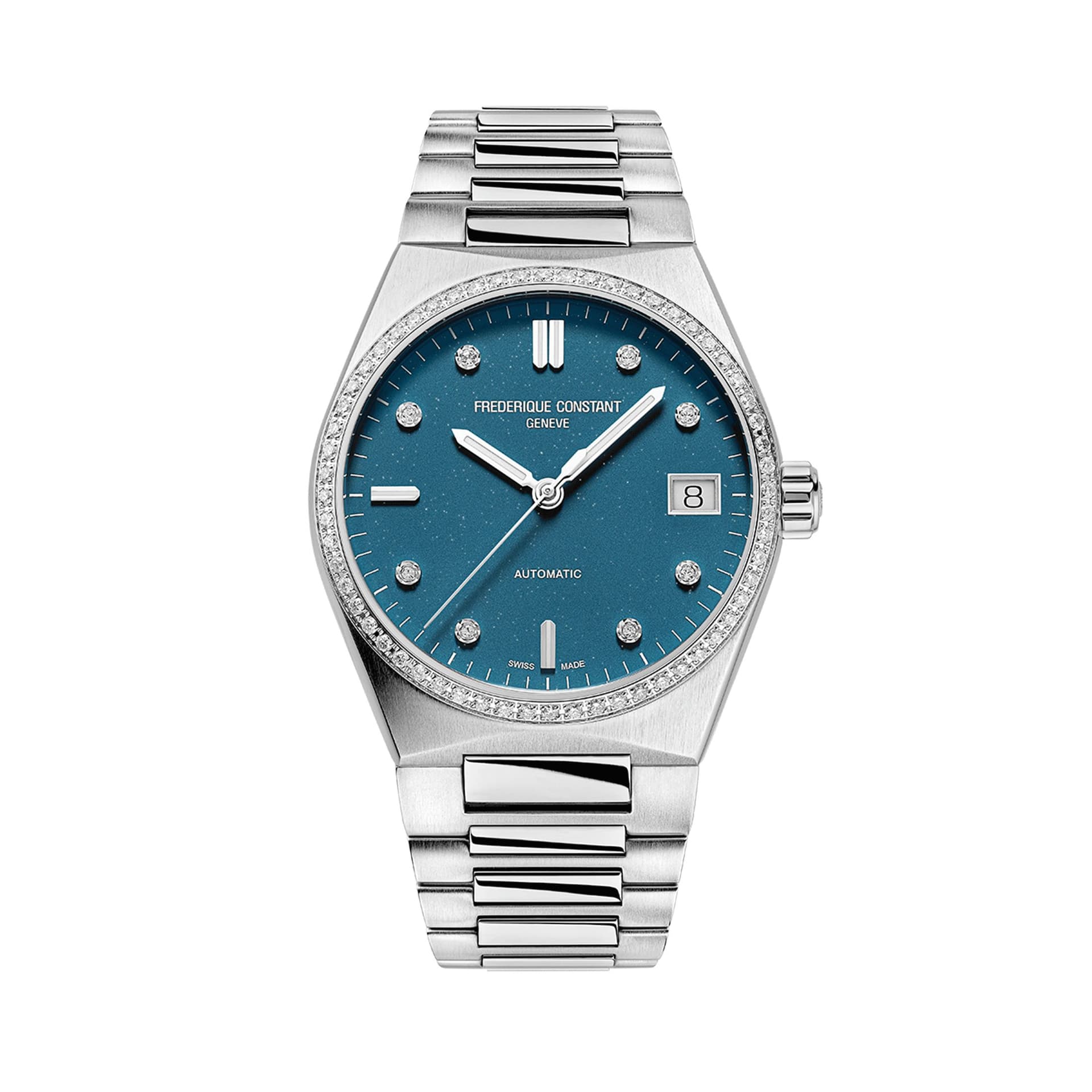 Frédérique Constant Montre Frédérique Constant Highlife Ladies Sparkling automatique lunette sertie cadran bleu bracelet acier 34 mm