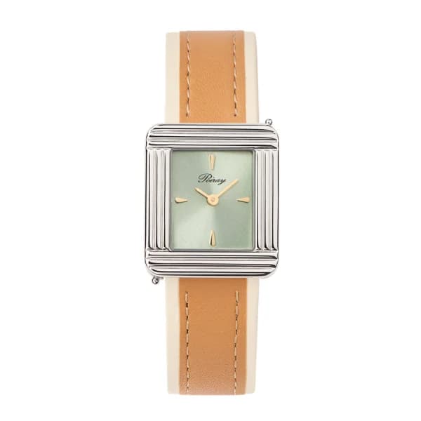 Poiray Montre Poiray Ma Première Acier Cadran Vert Bracelet Veau Sellier Miel