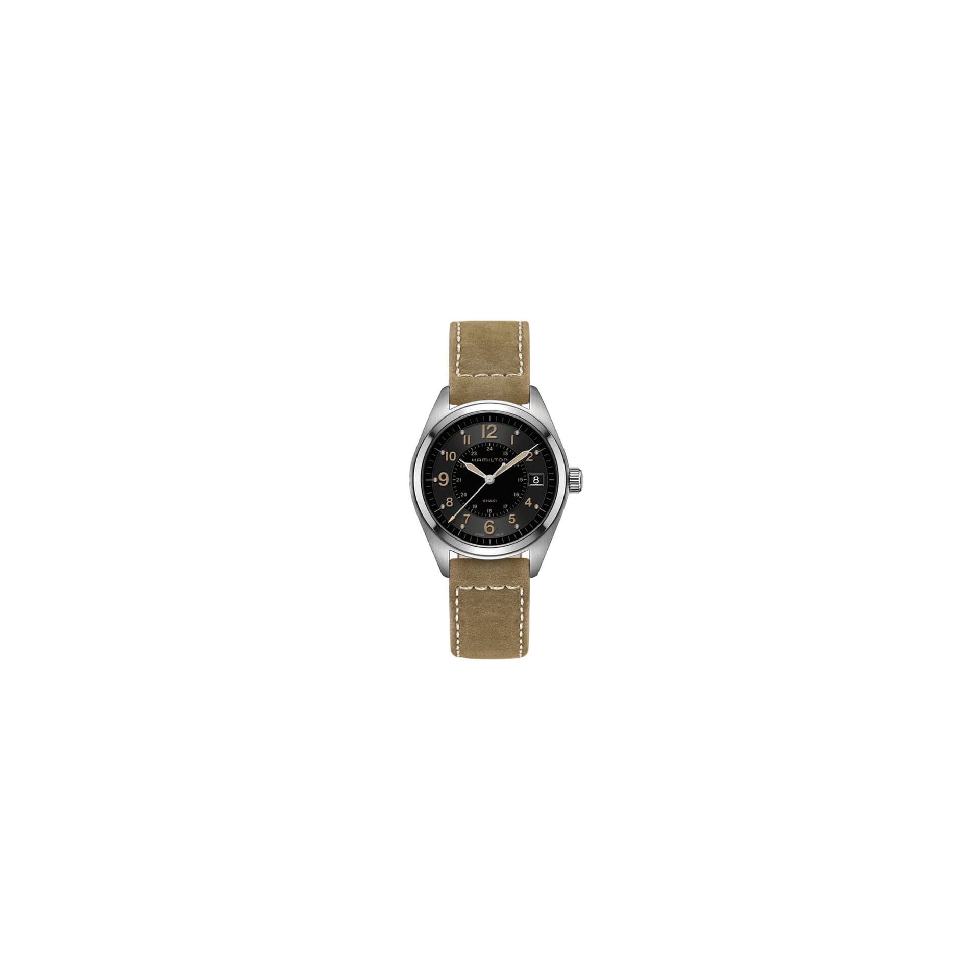 Hamilton Montre Hamilton Khaki Field cadran noir bracelet nubuck sable 40 mm