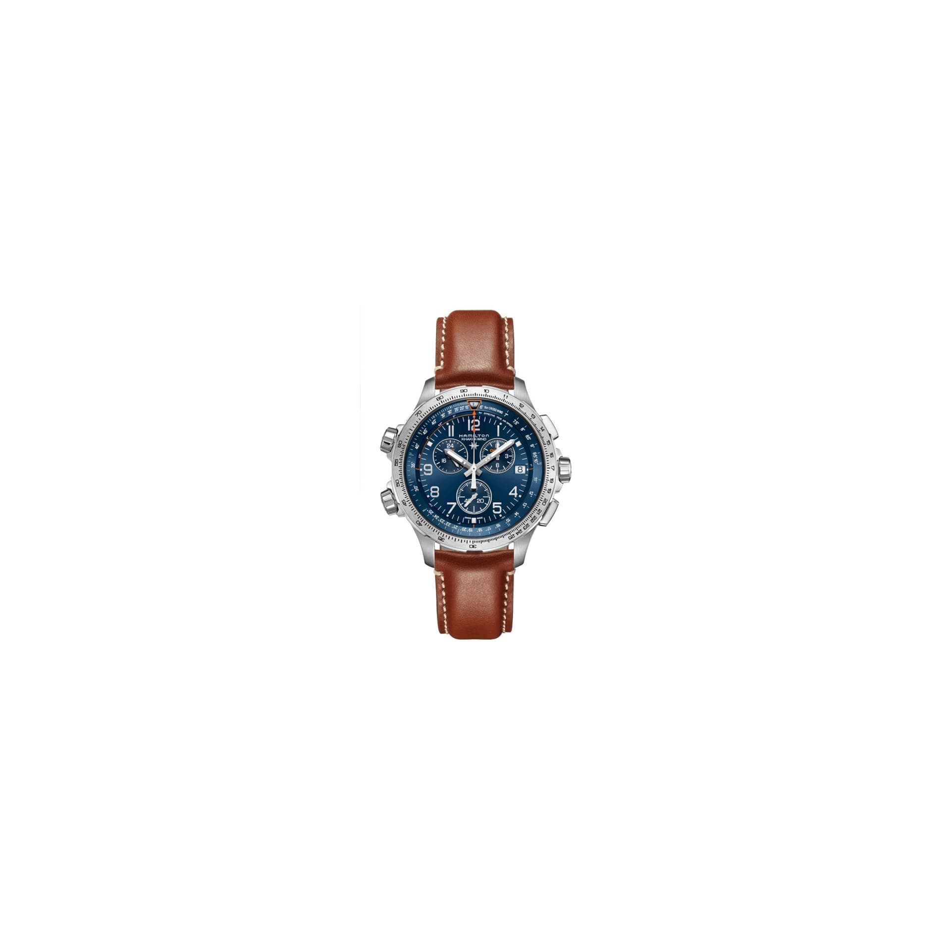 Hamilton Montre Hamilton Khaki Aviation X-Wind GMT quartz cadran bleu bracelet cuir brun 46 mm