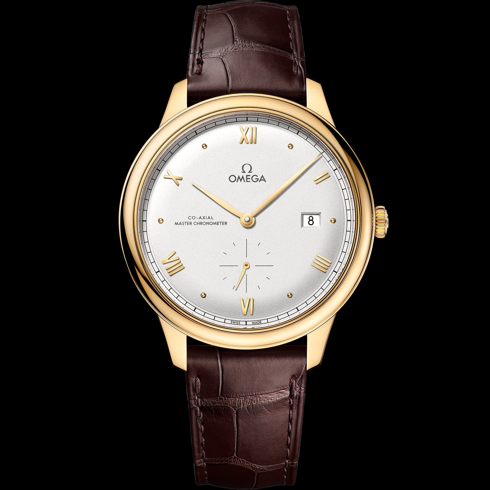Omega De Ville 41 mm, or jaune sur bracelet en cuir