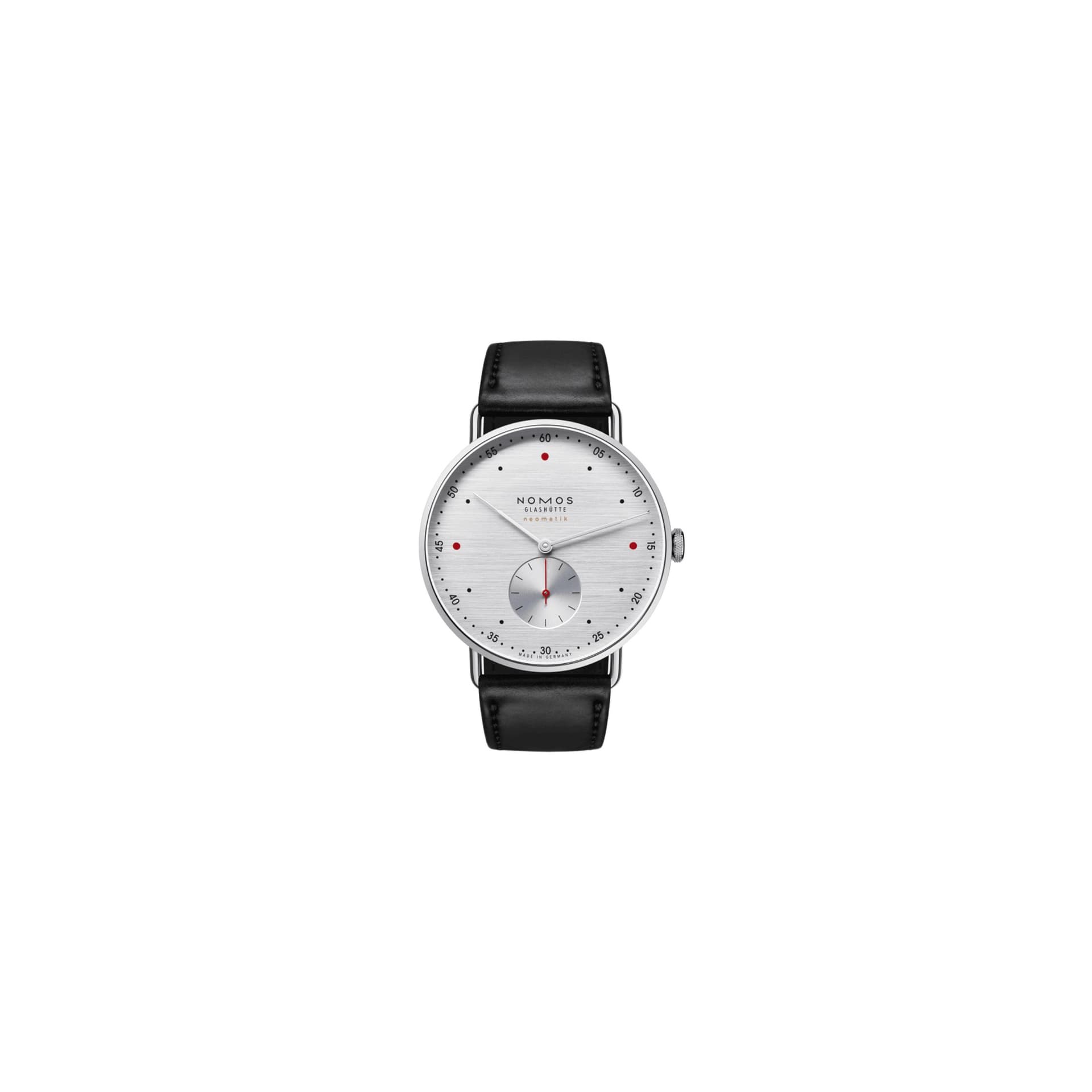Nomos Montre NOMOS Metro Neomatik 39 automatique cadran silvercut bracelet cuir noir cousu main 38,5 mm