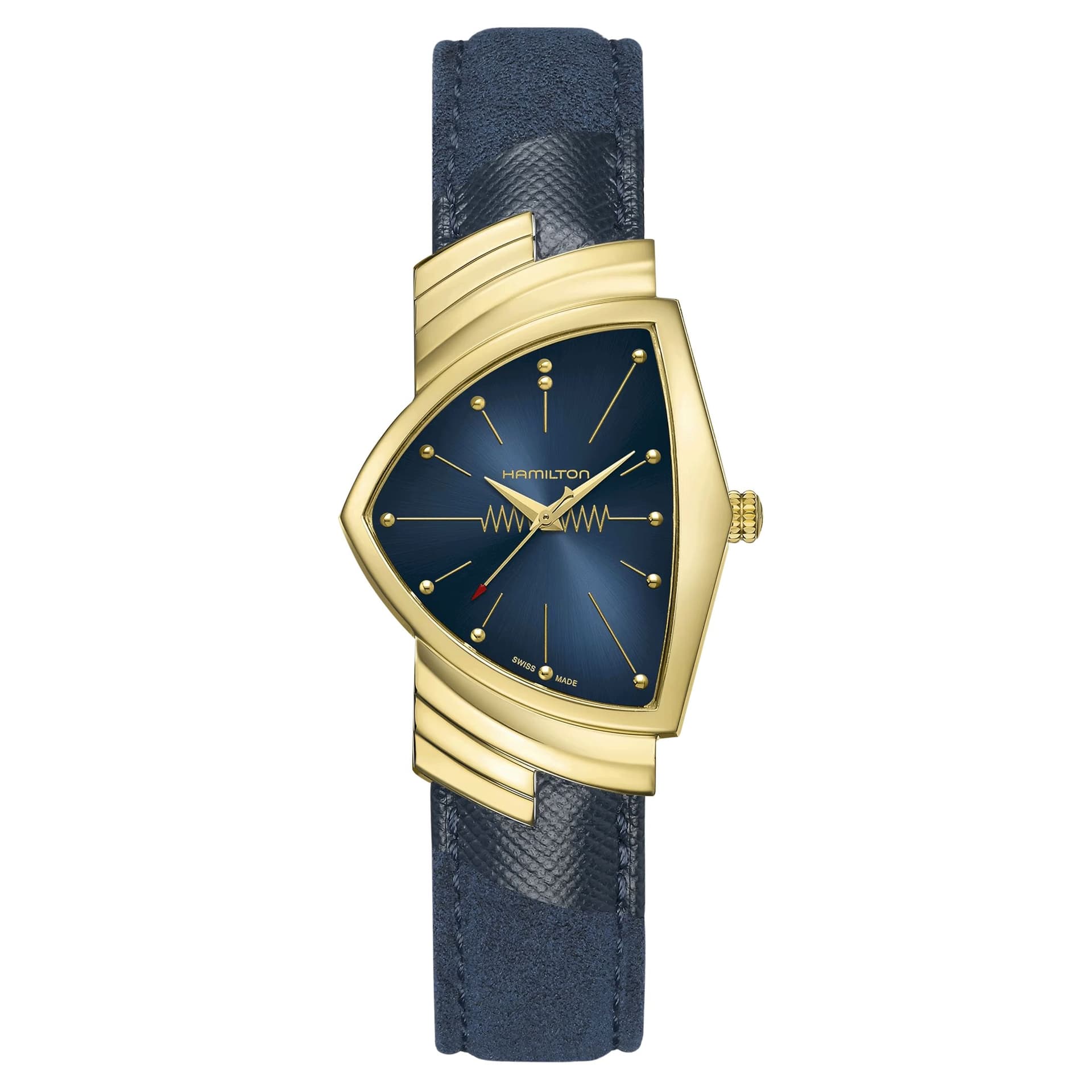 Hamilton Montre Hamilton Ventura Blue PVD Or Jaune quartz cadran bleu bracelet cuir bleu 32,3 x 50,3 mm