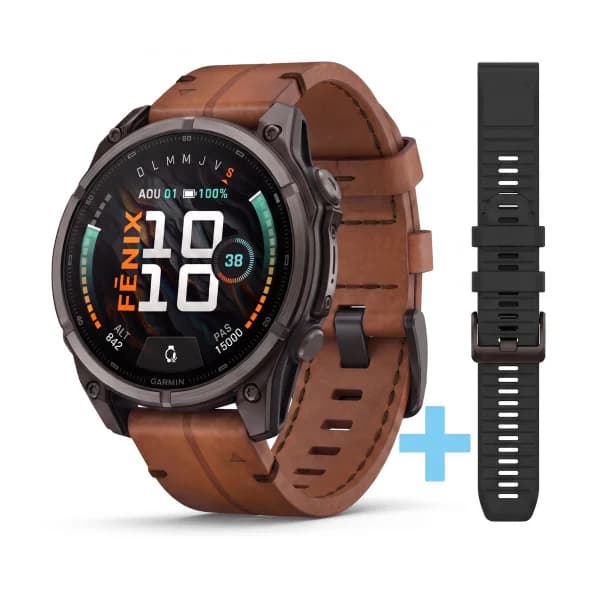 Garmin Montre Garmin Fenix 9 47 mm Titane DLC Bracelet Cuir + Silicone