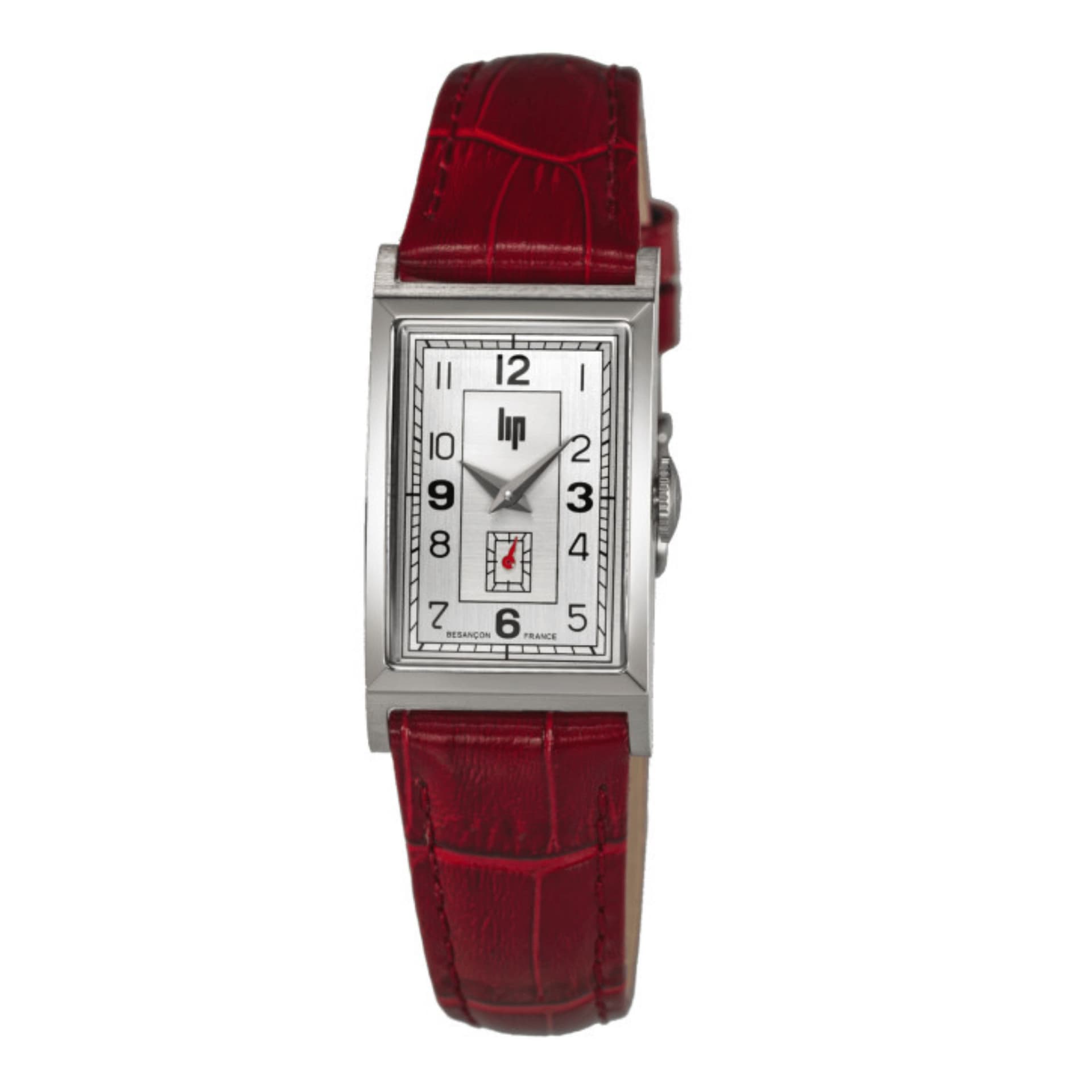 Lip Montre Lip Churchill T18 Petite Seconde quartz cadran argenté bracelet cuir rouge 39 x 21 mm