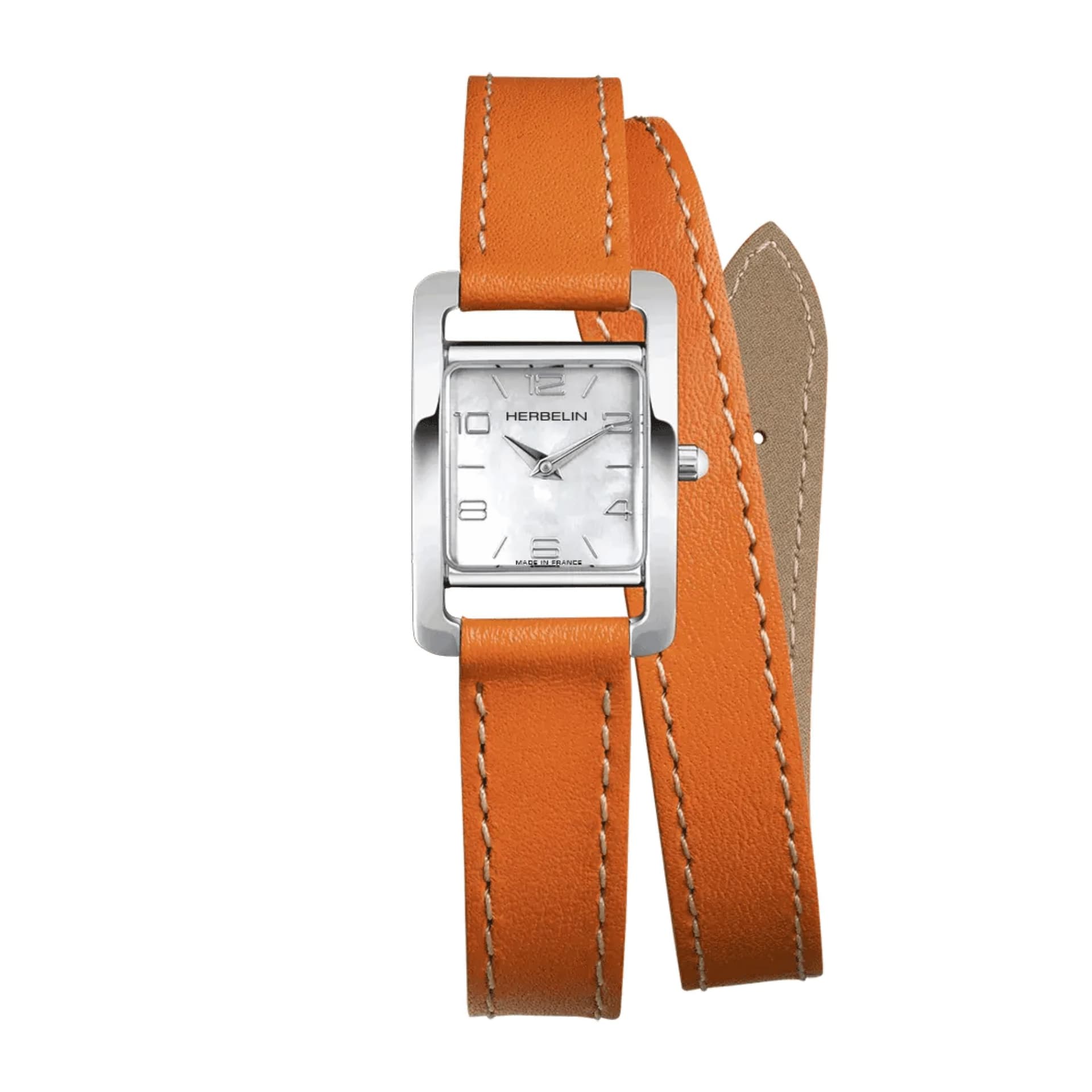 Michel Herbelin Ve Avenue – Bracelet Double – Cuir Orange & Nacre