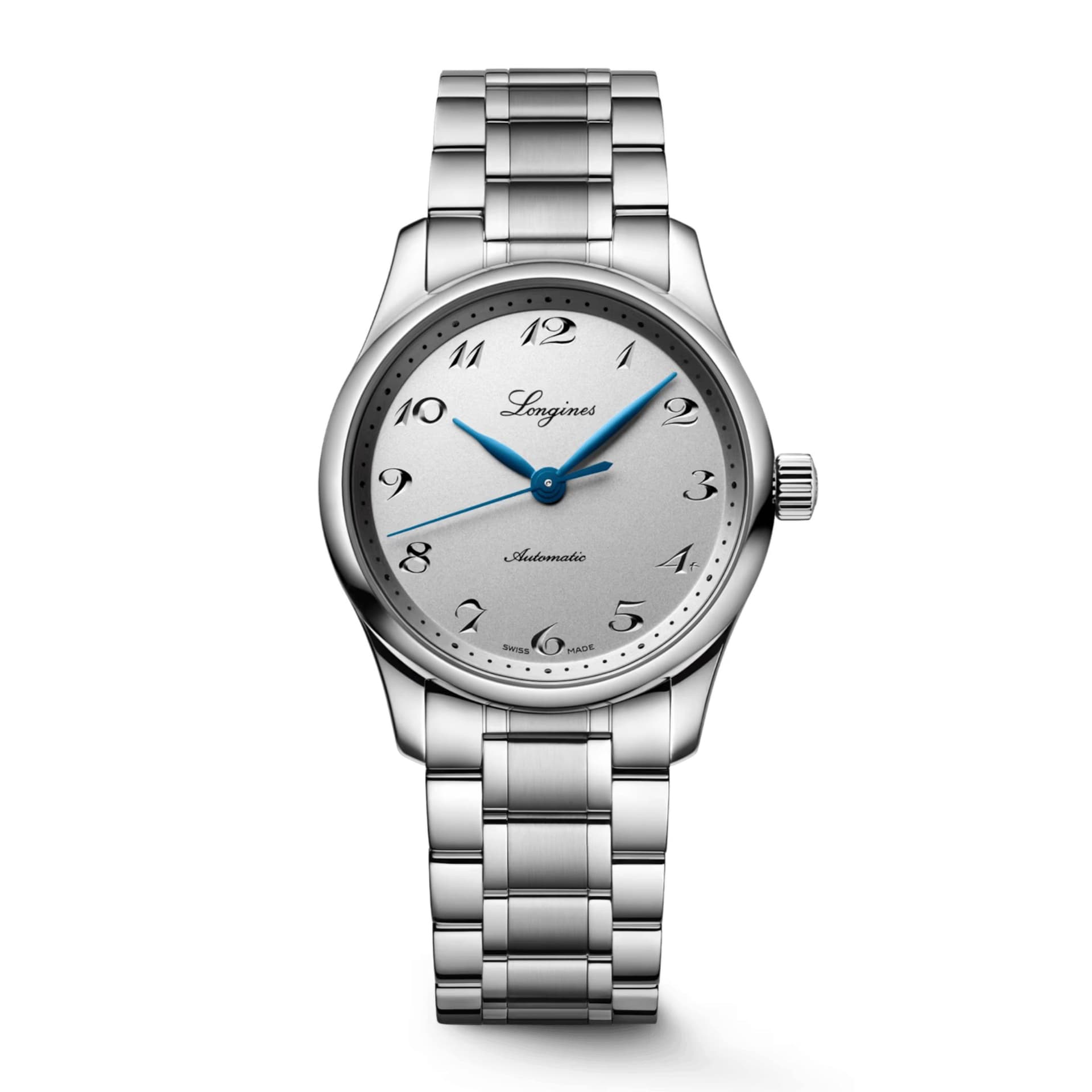 Longines Montre Longines Master Collection automatique cadran argent et bleu bracelet acier 34 mm
