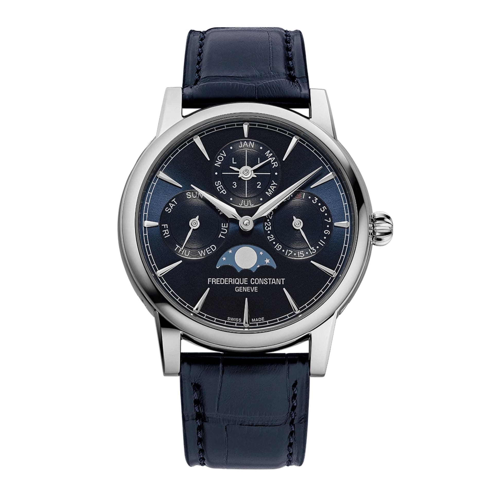 Frédérique Constant Montre Frédérique Constant Manufacture Classic Perpetual Calendar Automatique Cadran Bleu marine Bracelet Cuir - FC-776N3H6