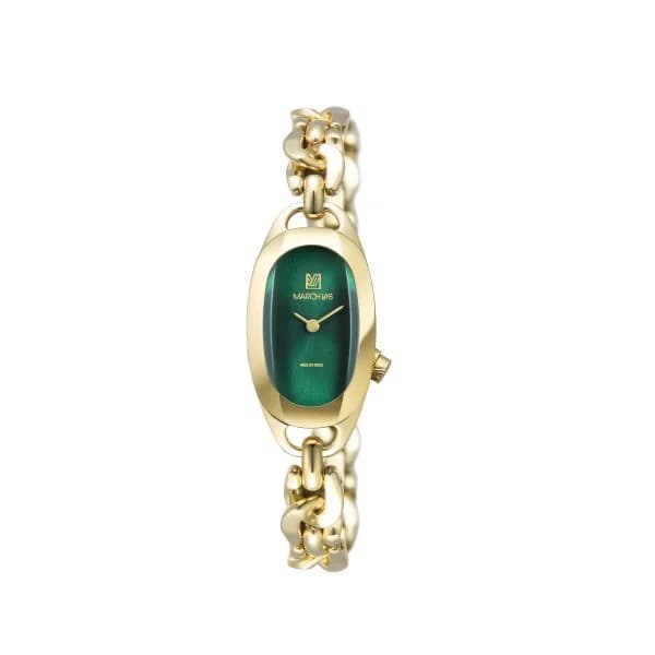 March LA.B Montre MARCH LA.B Oblongue PVD Gold Emerald Gourmette Gold