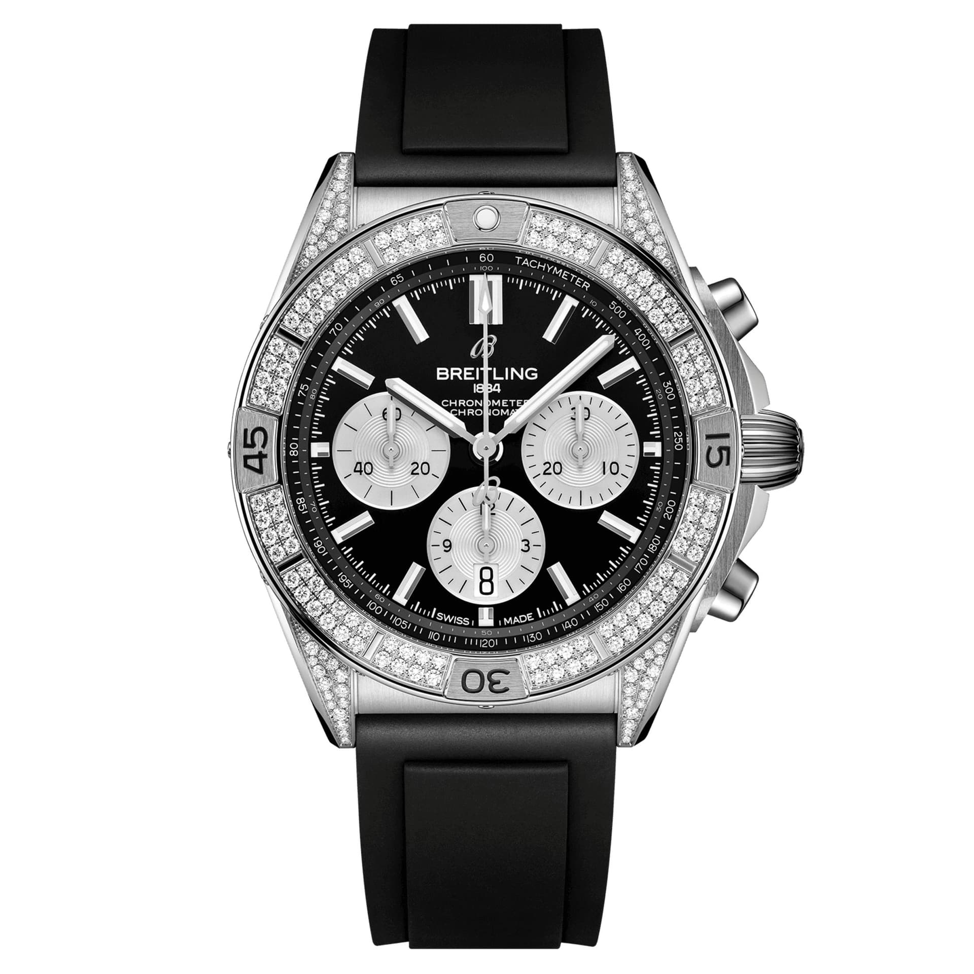 Breitling Montre Breitling Chronomat B01 Chronograph automatique lunette sertie cadran noir bracelet caoutchouc noir 42 mm