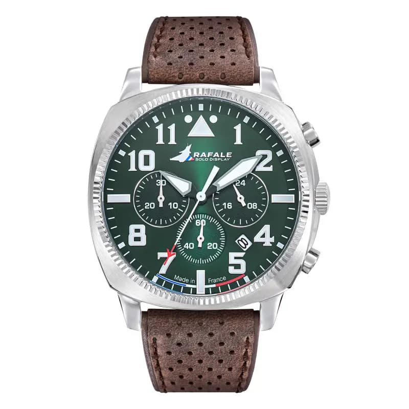 Patrouille de France Montre Rafale Solo Display COACH Chrono Vert Cuir Marron 666026