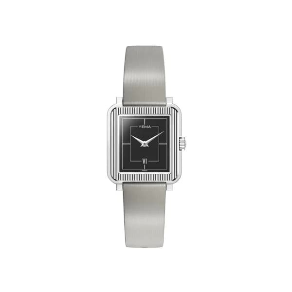 Yema Montre Yema Radiance Quartz 30mm Cadran Noir Bracelet Cuir Gris