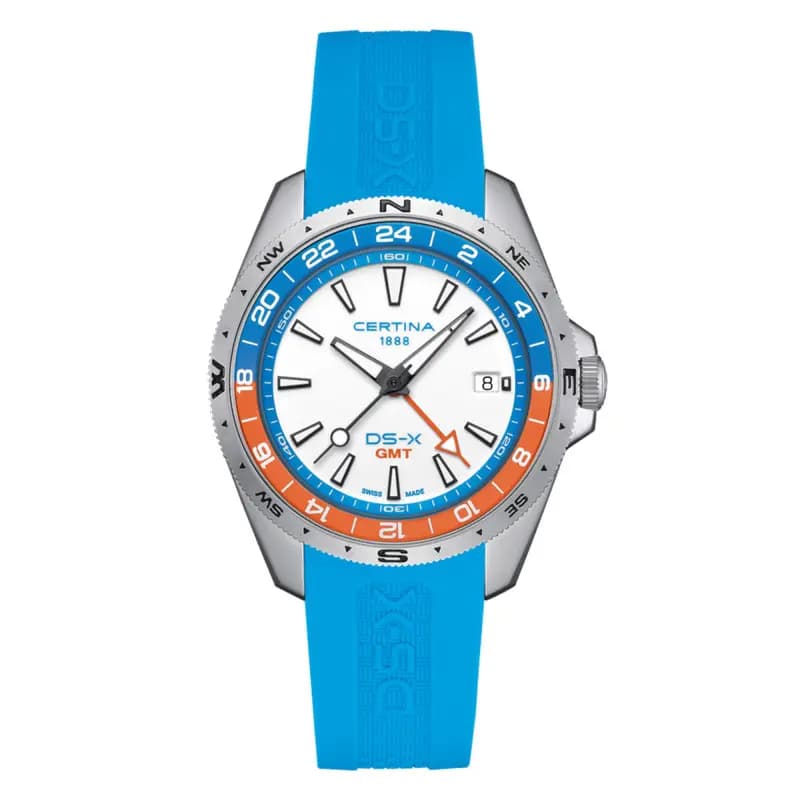 Certina Montre Certina DS-X GMT Quartz Cadran Blanc Bracelet Caoutchouc Bleu