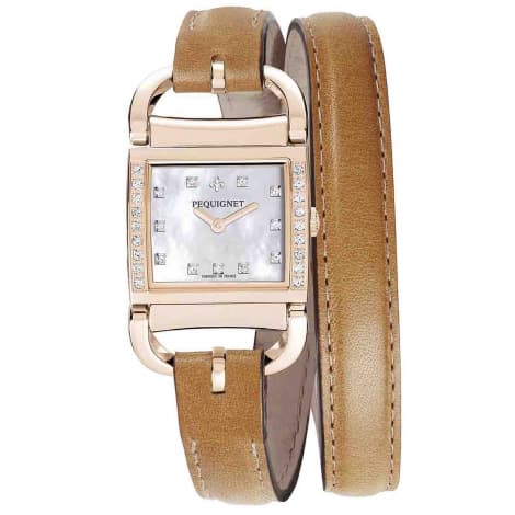 Pequignet E. Montre Pequignet Attellage Quartz - Cadran Nacre Blanc - Bracelet Marron Clair - 5896509CD-DTCMC