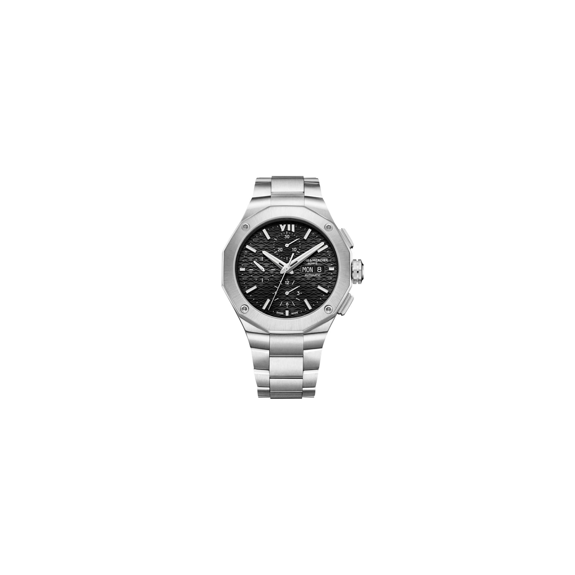 Baume & Mercier Montre Baume et Mercier Riviera Chronographe automatique cadran noir bracelet acier 43 mm