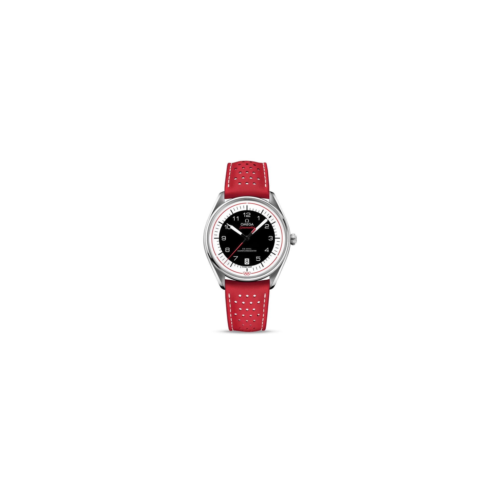 Omega Montre Omega Seamaster Jeux Olympiques cadran blanc bracelet cuir rouge Edition limitée 2032 ex. 39,5 mm