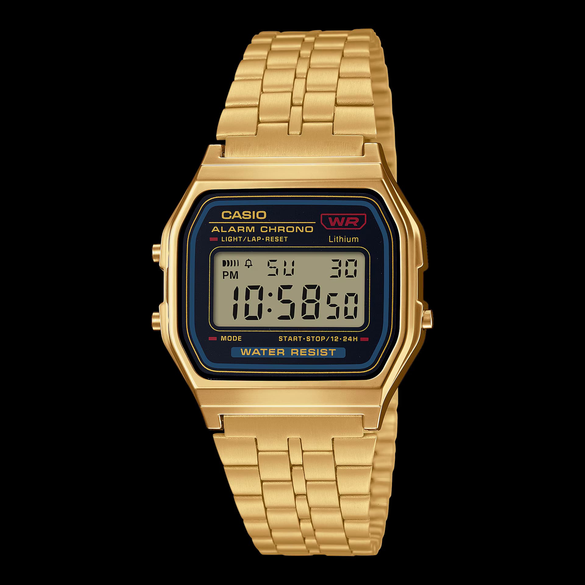 Casio A159WGEA — cadran noir doré