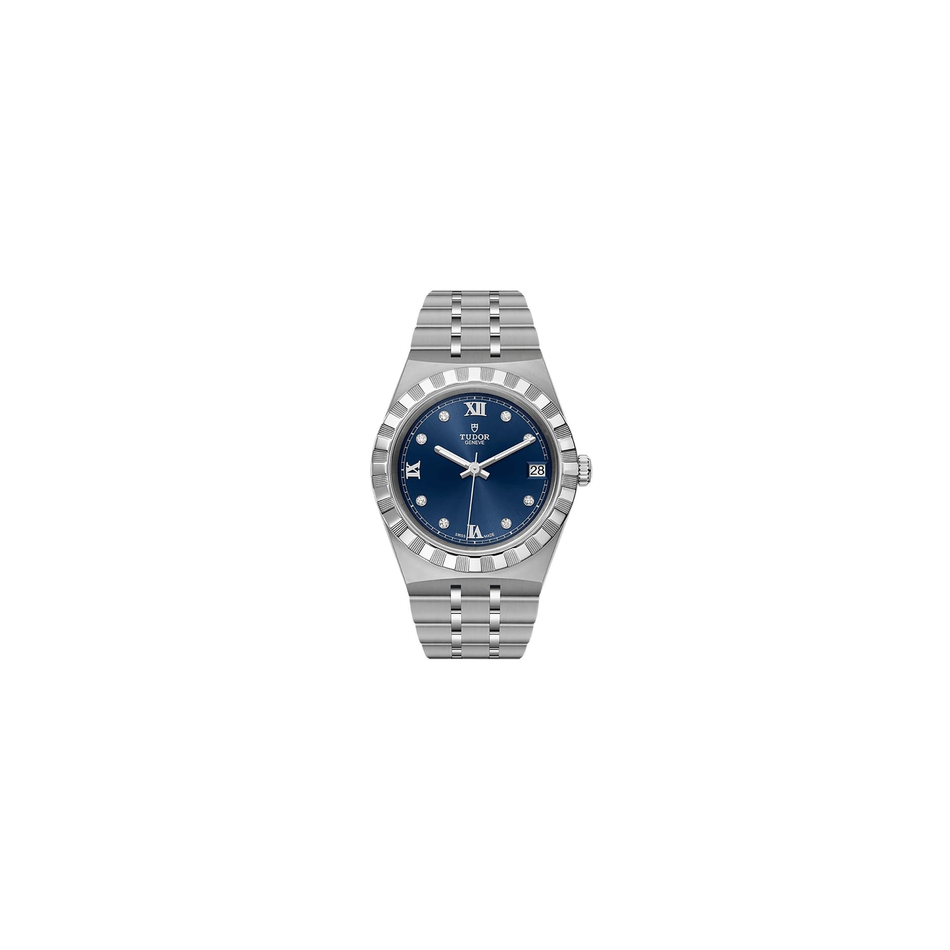 Tudor Montre Tudor Royal automatique index diamants cadran bleu bracelet acier 34 mm