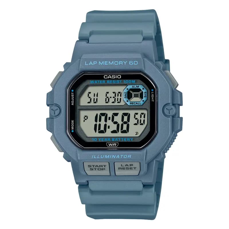 Casio Timeless WS-1400H — boîtier octogonal bleu