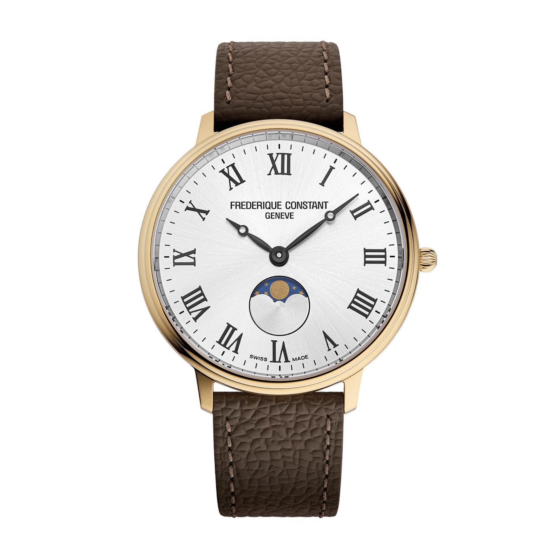 Frédérique Constant Montre Frédérique Constant Classics Moonphase quartz PVD or jaune cadran argenté bracelet cuir 39 mm