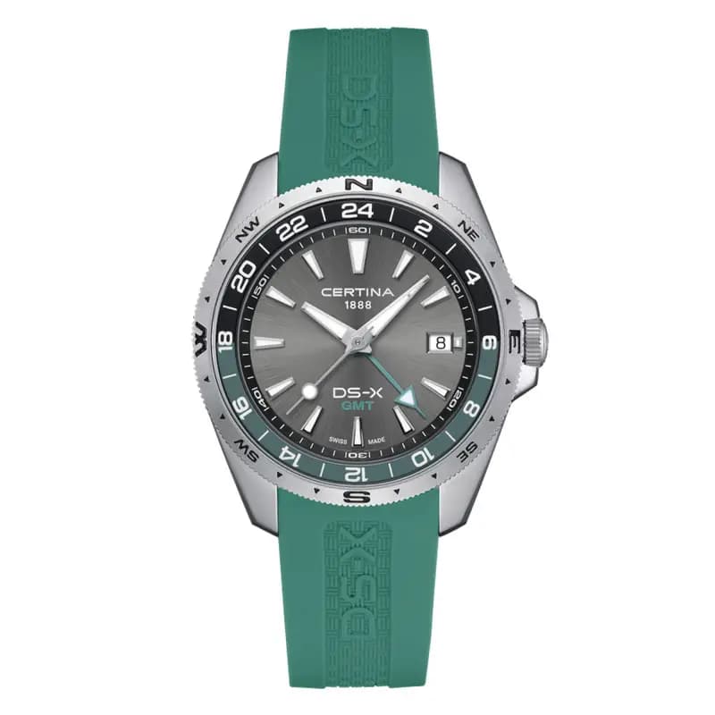 Certina Montre Certina DS-X GMT Quartz Cadran Gris Bracelet Caoutchouc Vert
