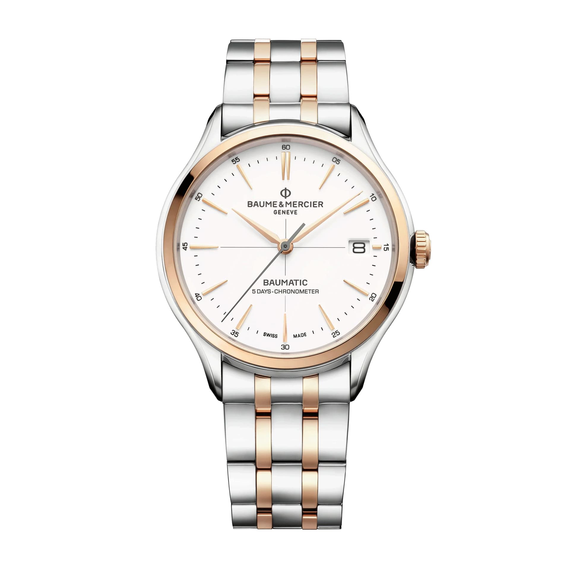 Baume & Mercier Montre Baume et Mercier Clifton Baumatic COSC cadran blanc bracelet bicolore 40 mm