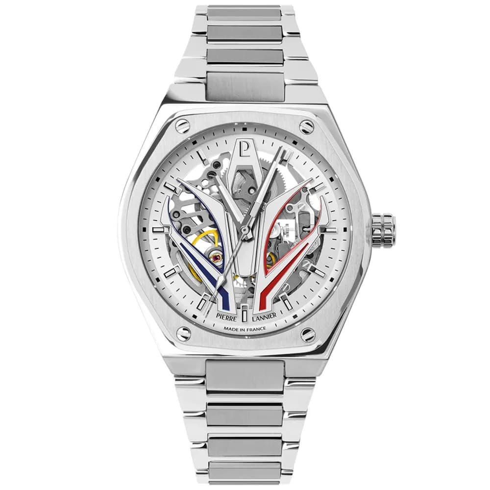 Pierre Lannier Montre automatique Homme Ardent Argenté, Blanc, Bleu, Rouge