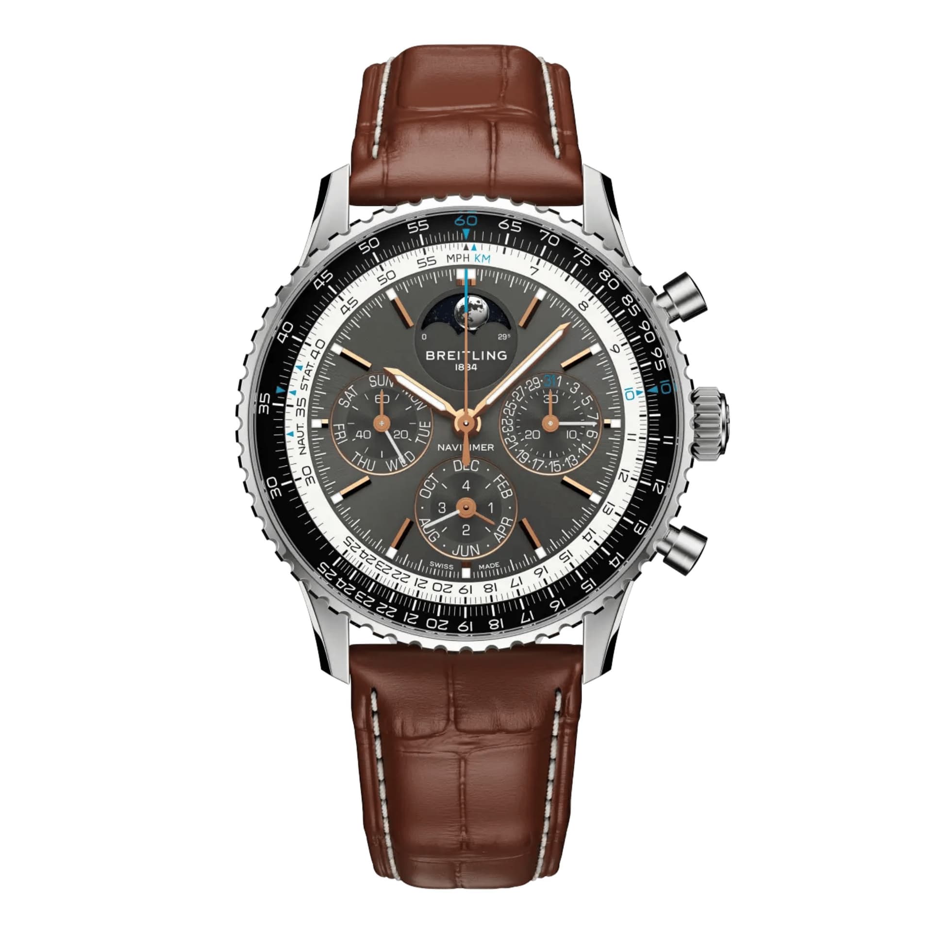 Breitling Montre Breitling Navitimer B19 Chronograph 43 Perpetual Calendar automatique cadran anthracite bracelet cuir 43 mm
